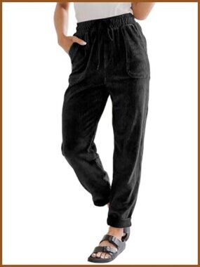Womens Corduroy Pants Straight Leg High Waist Drawstring Teacher Fall